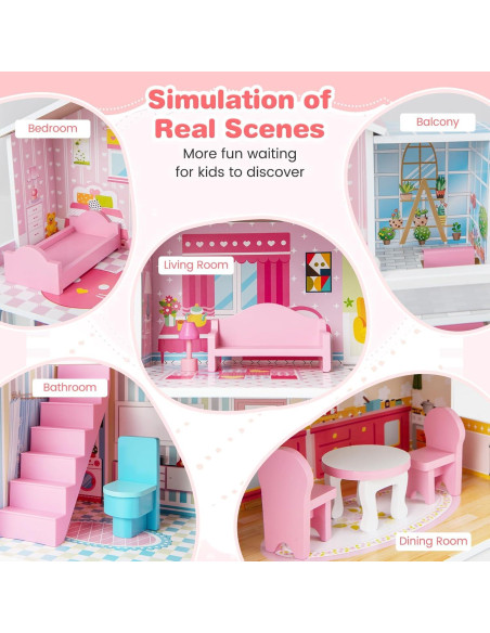 Casa de Muñecas de Madera Costzon 3 Pisos con Muebles Casa de Muñecas de Madera Costzon 3 Pisos con Muebles