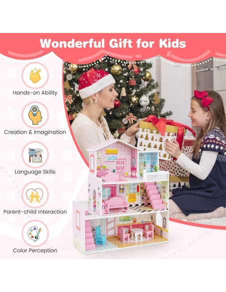 Casa de Muñecas de Madera Costzon 3 Pisos con Muebles Casa de Muñecas de Madera Costzon 3 Pisos con Muebles