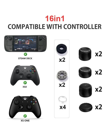 Juego de Tapas de Agarre para Pulgar ZHI-NYLLDJS Xbox/Steam Deck 16 Piezas