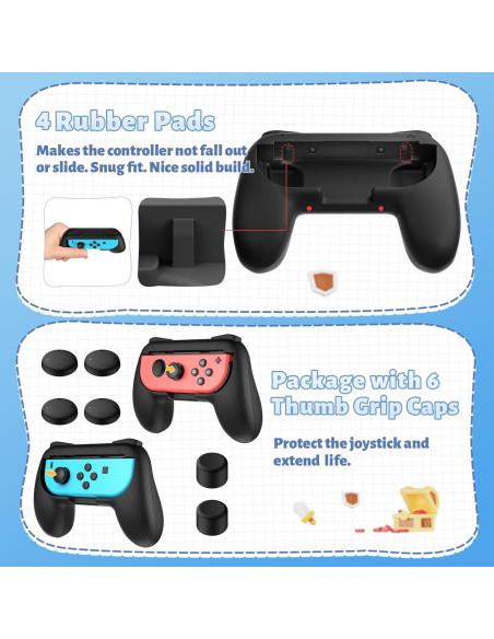 Agarre para Joy-Con Nintendo Switch FASTSNAIL - 2 Paquete Negro