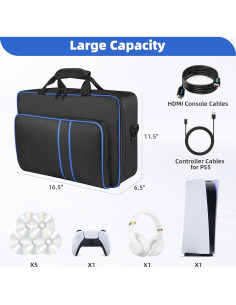 Funda de Transporte Cownmca para PS5 - Bolsa Negra 42x29x17 cm 2