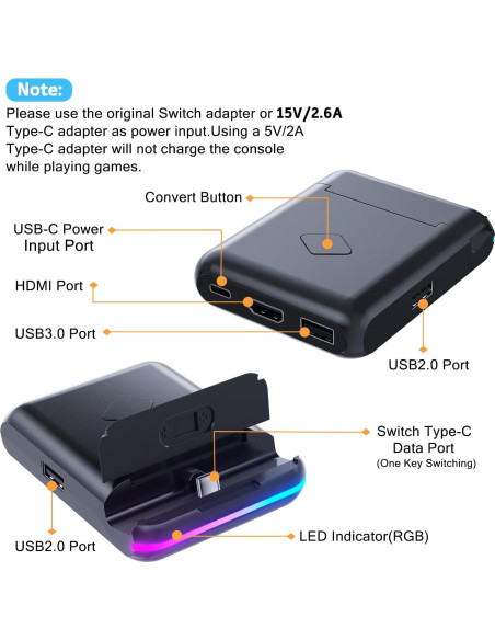Dock de Carga para Nintendo Switch BOXPSII 4K HDMI USB-C