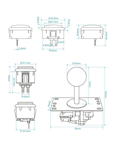 Controlador Arcade SJ@JX USB Joystick y Botones 30mm