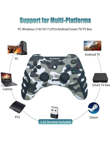 Controlador Inalámbrico DoJoZone para PC/PS3/TV - Doble Vibración