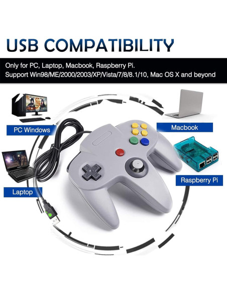 Paquete de 2 Controladores USB N64 miadore para PC y Raspberry Pi
