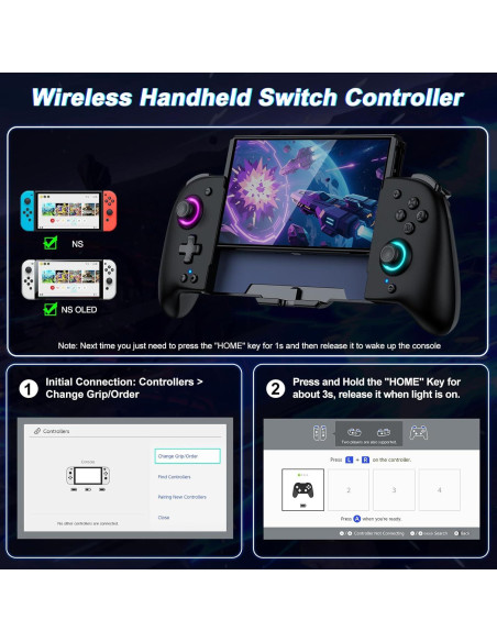 Controlador Inalámbrico LIFUFUTEE para Nintendo Switch Negro
