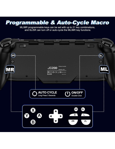 Controlador Inalámbrico LIFUFUTEE para Nintendo Switch Negro