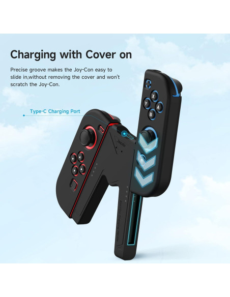 Grip de Carga Joy-Con JINGDU para Nintendo Switch NS/OLED - 2PCS Negro