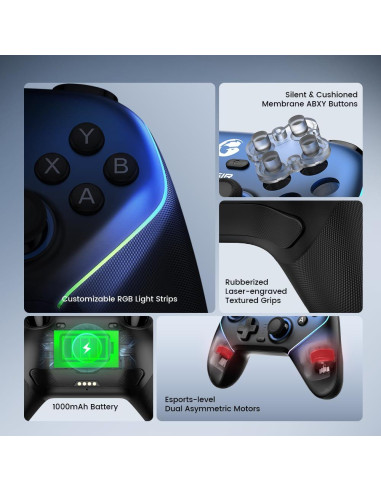 GameSir Super Nova Controlador Inalámbrico para PC/Switch/iOS/Android - Joystick RGB, 1000Hz, Batería 1000mAh