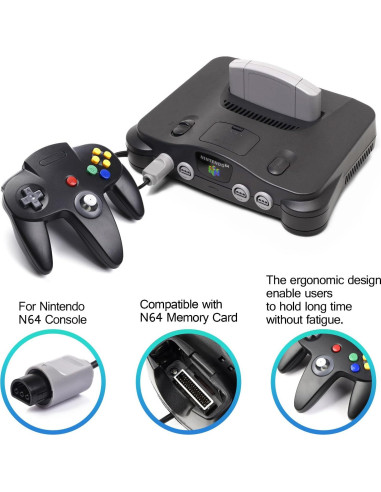 Controlador N64 Kiwitatá Negro con Cable y Vibración