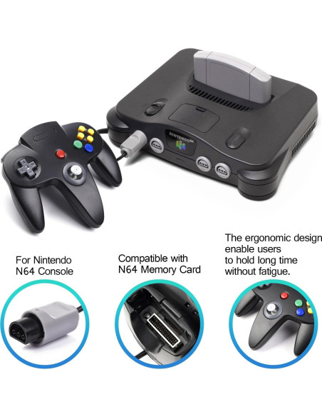Controlador N64 Kiwitatá Negro con Cable y Vibración
