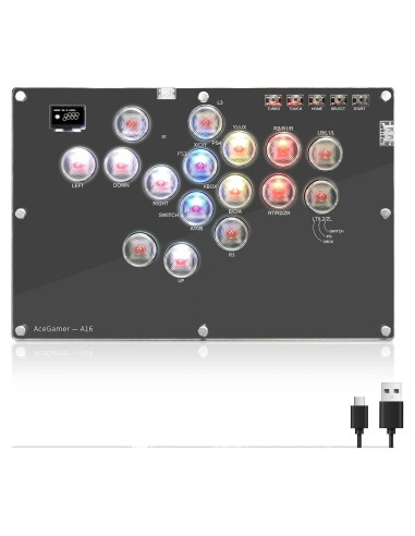 Controlador Arcade AceGamer T16 16 Teclas RGB Turbo PC/PS4/Switch