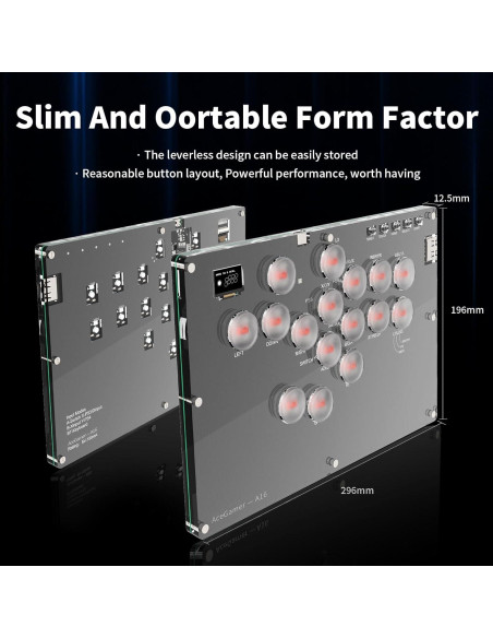 Controlador Arcade AceGamer T16 16 Teclas RGB Turbo PC/PS4/Switch