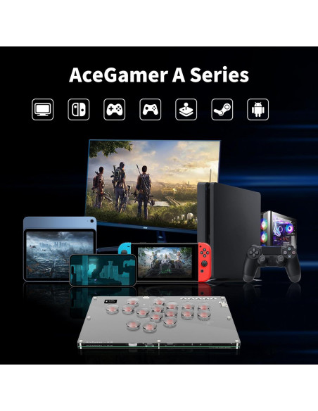 Controlador Arcade AceGamer T16 16 Teclas RGB Turbo PC/PS4/Switch