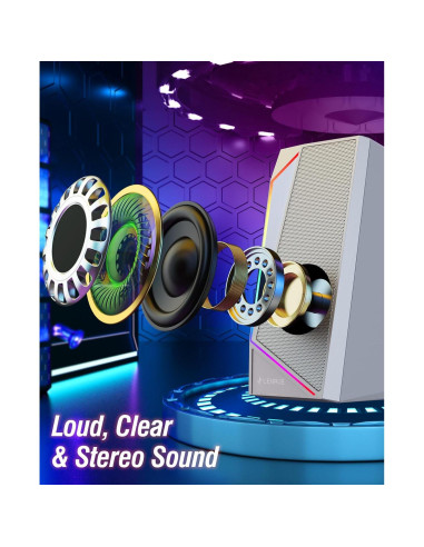 Altavoces LENRUE 1059 para PC USB-C y AUX, 10W Estéreo