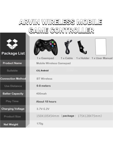 Controlador Inalámbrico arVin para iOS y Android - Joystick Bluetooth