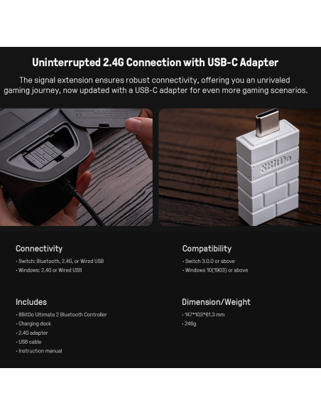 Controlador Bluetooth 8BitDo Ultimate 2 para Switch y PC