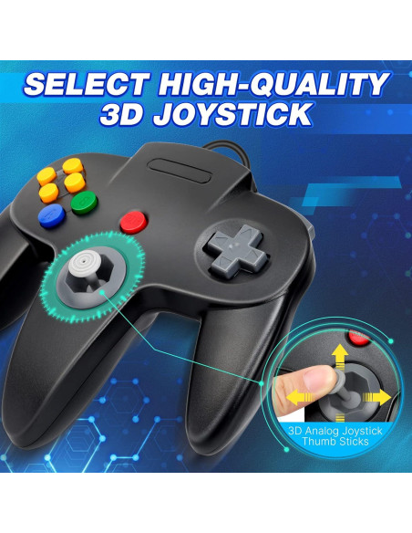 Controlador USB N64 FISUPER para PC y Raspberry Pi - Negro