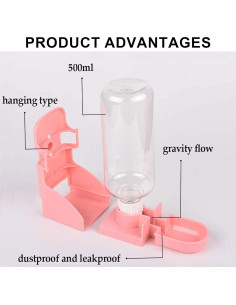 Dispensador Automático de Agua JOCNIKA para Conejos 500ml Rosa 2