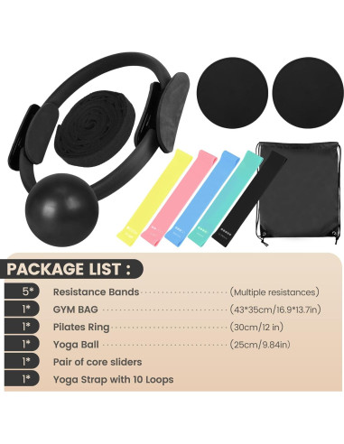 Conjunto de Pilates LumaHvn: Anillo, Pelota, Bandas y Más