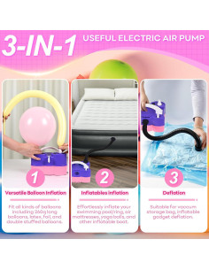 Bomba de aire eléctrica Jobkoo 3 en 1 para globos 110V 2