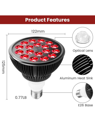 Bombilla Terapia Luz Roja Aumtrly 18 LEDs 660nm E26
