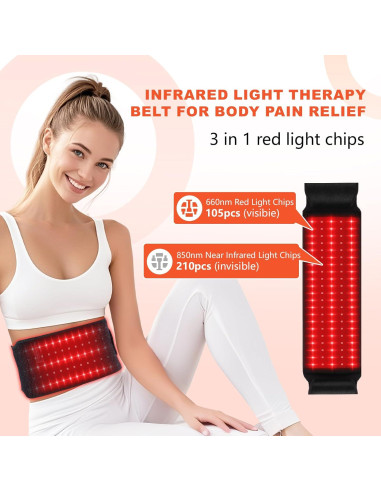 Cinturón de Terapia de Luz Roja Weiyitec 105 LEDs Alivio Dolor