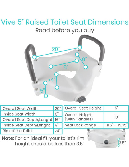 Asiento Elevado para Inodoro Vive - 12.7 cm con Manijas