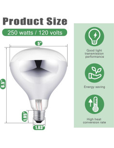 VIHOSE 6 Bombillas de Calor 250W E26 para Reptiles y Mascotas 2