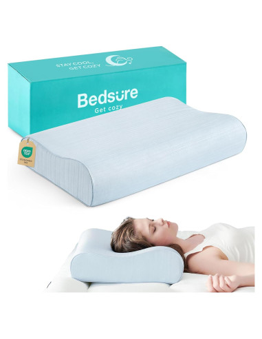Cojín Cervical Ergonómico Bedsure, Espuma de Memoria, Azul
