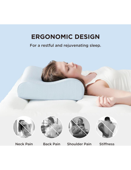 Cojín Cervical Ergonómico Bedsure, Espuma de Memoria, Azul