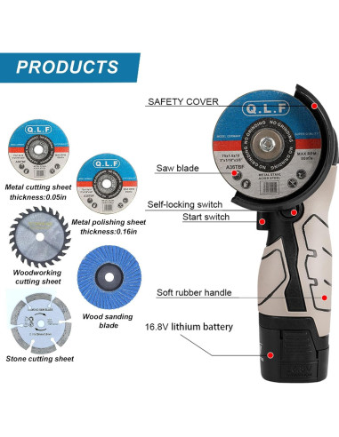 Amoladora Angular Inalámbrica ZFULVO Mini 16.8V 19500RPM