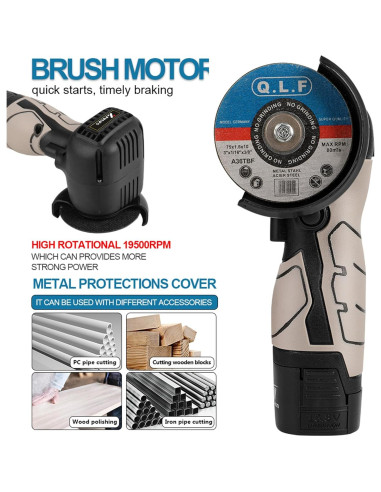 Amoladora Angular Inalámbrica ZFULVO Mini 16.8V 19500RPM