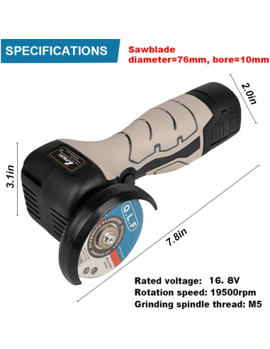 Amoladora Angular Inalámbrica ZFULVO Mini 16.8V 19500RPM