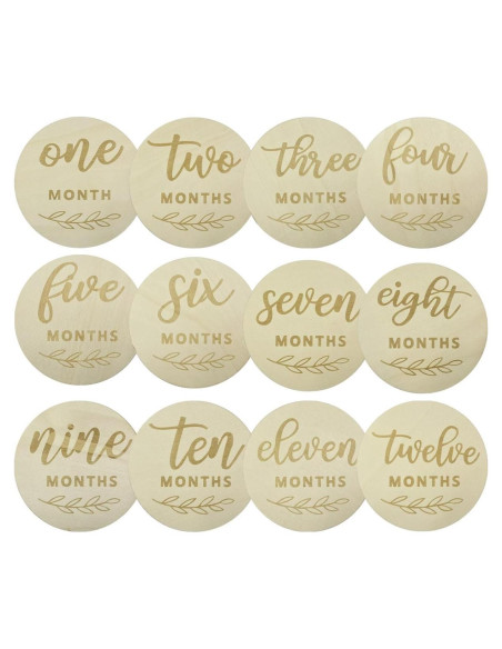 12 Tarjetas de Hitos Mensuales de Madera para Bebé - Recuerdos