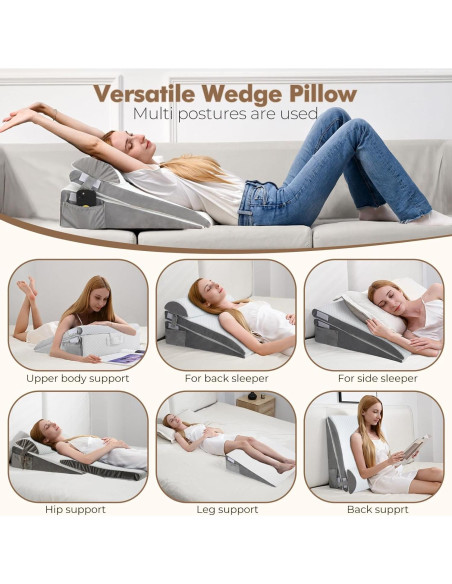 Cojín en Cuña ENITYA 3 en 1 para Alivio de Espalda y Reflujo