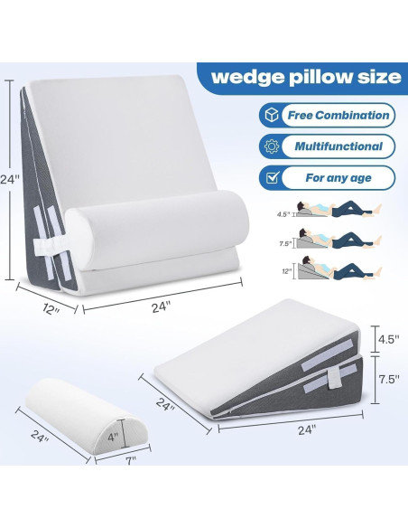 Almohada en Cuña GOHOME Ajustable Espuma Viscoelástica 3 Piezas
