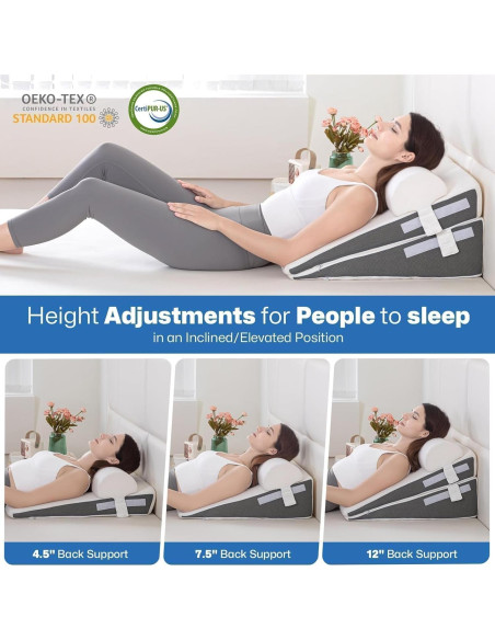 Almohada en Cuña GOHOME Ajustable Espuma Viscoelástica 3 Piezas