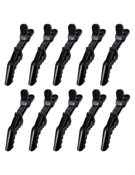 10 Clips de Pelo Cocodrilo Rabetly - Dientes Anchos, Negro