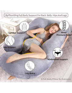 Almohada de Embarazo HychYAYA Forma de U 152 cm Gris 2