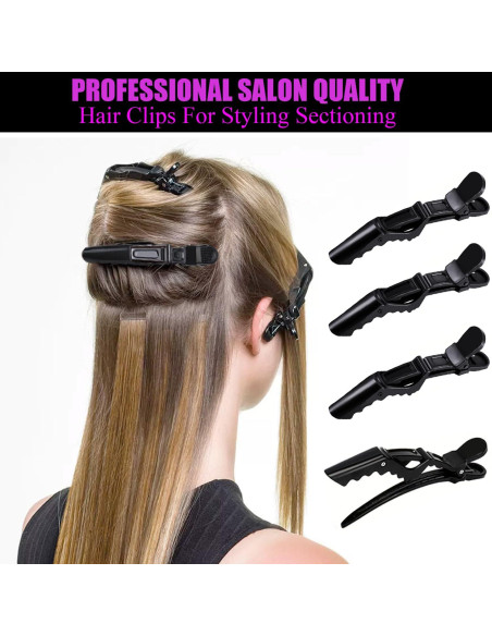 10 Clips de Pelo Cocodrilo Rabetly - Dientes Anchos, Negro