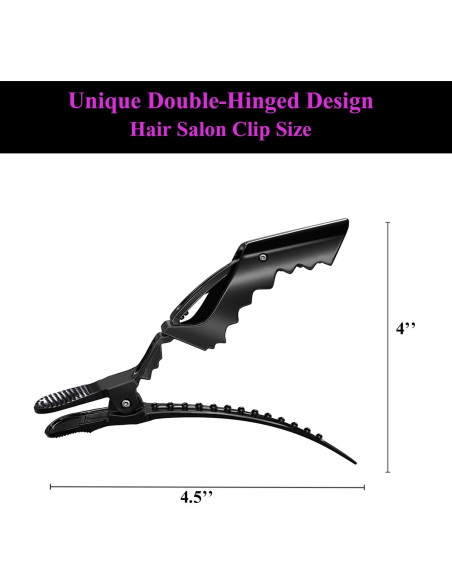 10 Clips de Pelo Cocodrilo Rabetly - Dientes Anchos, Negro