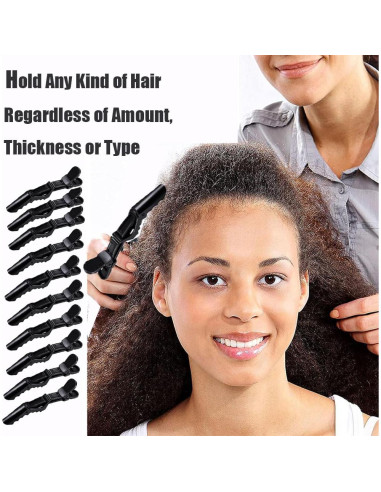 10 Clips de Pelo Cocodrilo Rabetly - Dientes Anchos, Negro