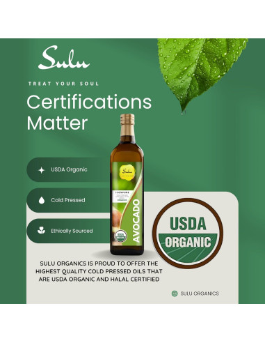 Aceite de Aguacate Orgánico SULU 473 ml Prensado en Frío