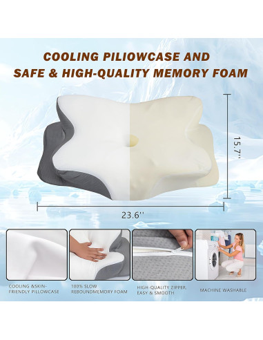 Almohada Cervical Ergonomica Smanlia 62x35cm Espuma Viscoelástica