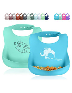 Babero de Silicona Otterlove - 2 Piezas Elefantes y Nutrias