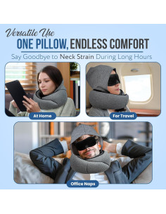 Almohada de viaje Maxzeker - Espuma viscoelástica, gris 2