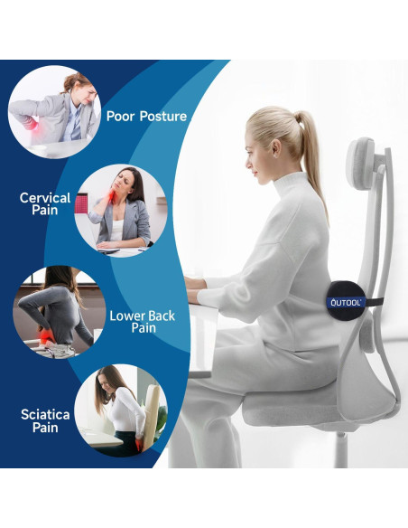 Almohada Lumbar QUTOOL Firme Negra para Silla y Coche