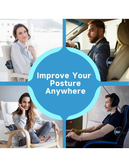 Almohada Lumbar QUTOOL Firme Negra para Silla y Coche