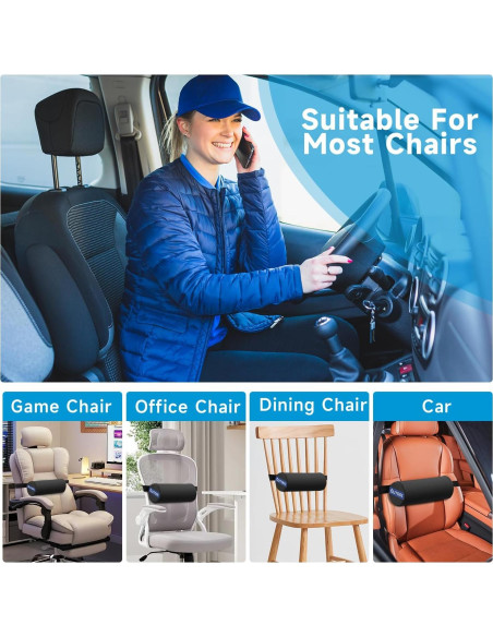 Almohada Lumbar QUTOOL Firme Negra para Silla y Coche